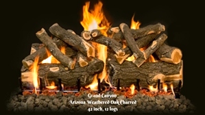 Weathered Oak Charred 2 burner 42 inch Logs  These logs were sourced from the Red Vermillion Cliffs and show off the rustic charred details just like the real thing!